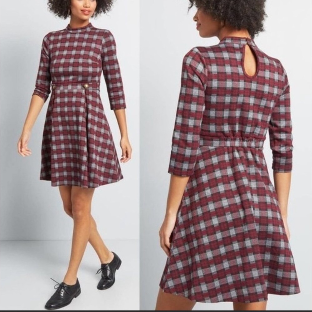 ModCloth Proudest Moments Knit A-Line Plaid Dress